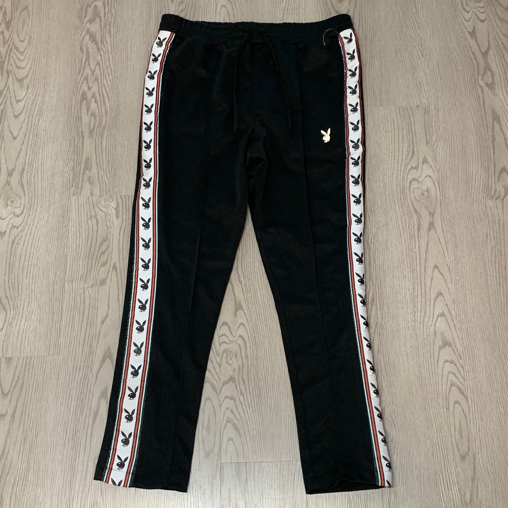 NWOT Playboy x Pacsun Black Side Striped Track Pants Tapered Small Streetwear